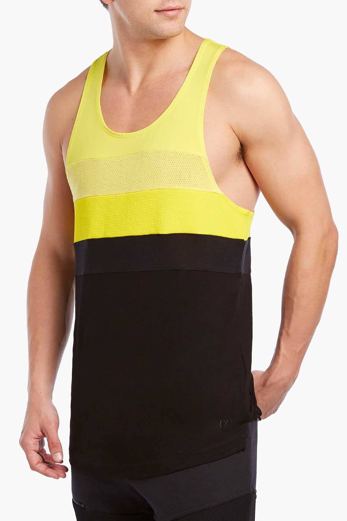 2(X)IST Vibrant-Yellow/Black Color-Block Moto Tank