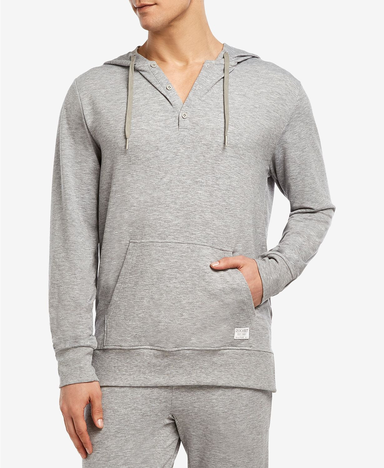2(x)ist Hooded Henley Sweatshirt Heather Grey
