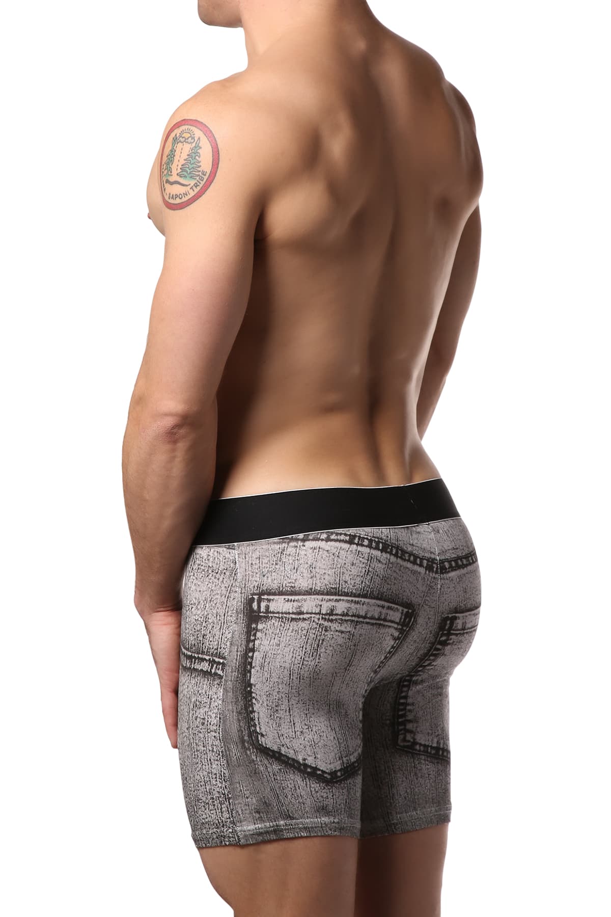 Sly Black & White Denim Boxer Brief - Long