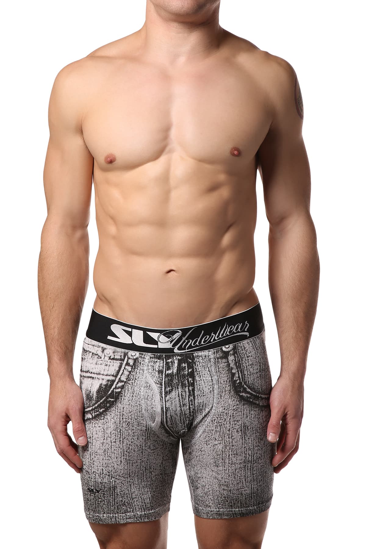 Sly Black & White Denim Boxer Brief - Long