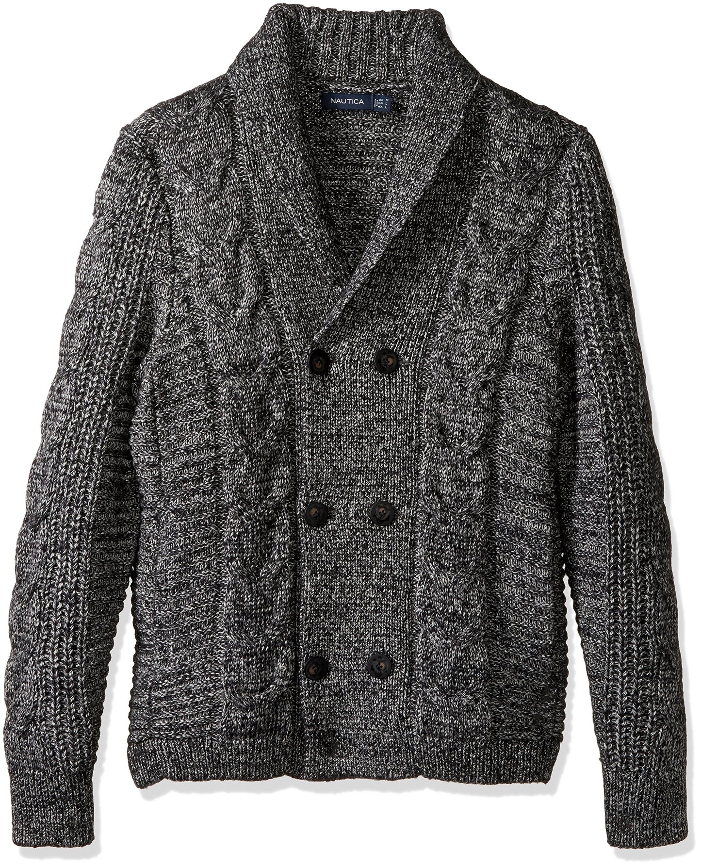 Nautica Long Sleeve Textured Shawl Collar Double Breasted Peacoat Sweater True Black Medium