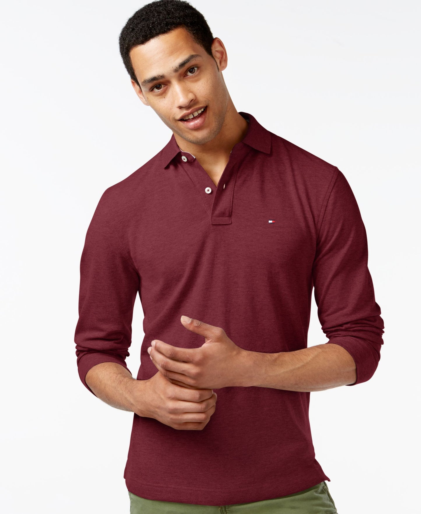 Tommy Hilfiger Burgundy Large Mesh Polo Shirt Large