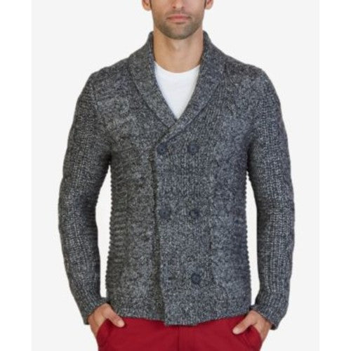 Nautica Long Sleeve Textured Shawl Collar Double Breasted Peacoat Sweater True Black Medium