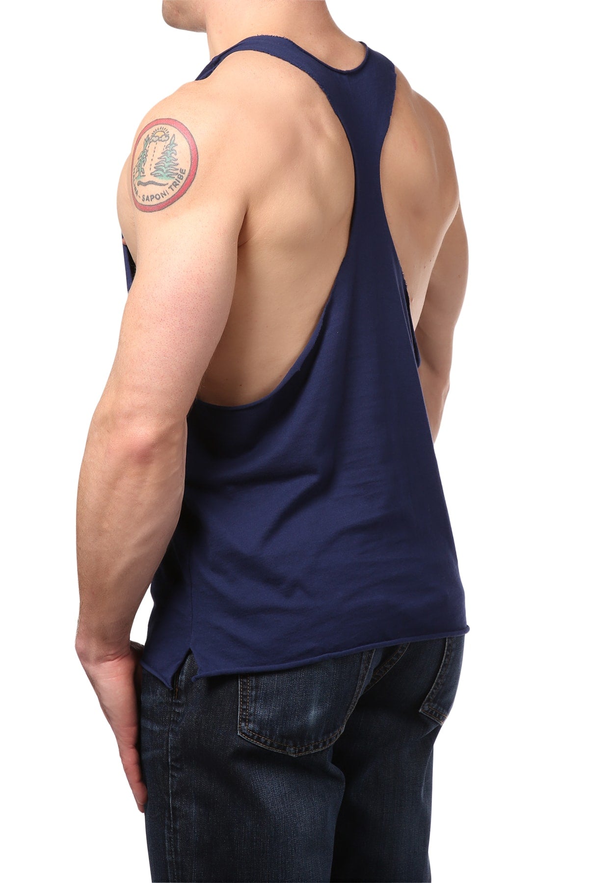 Y.M.L.A. Navy Blue Raw Edge String Tank