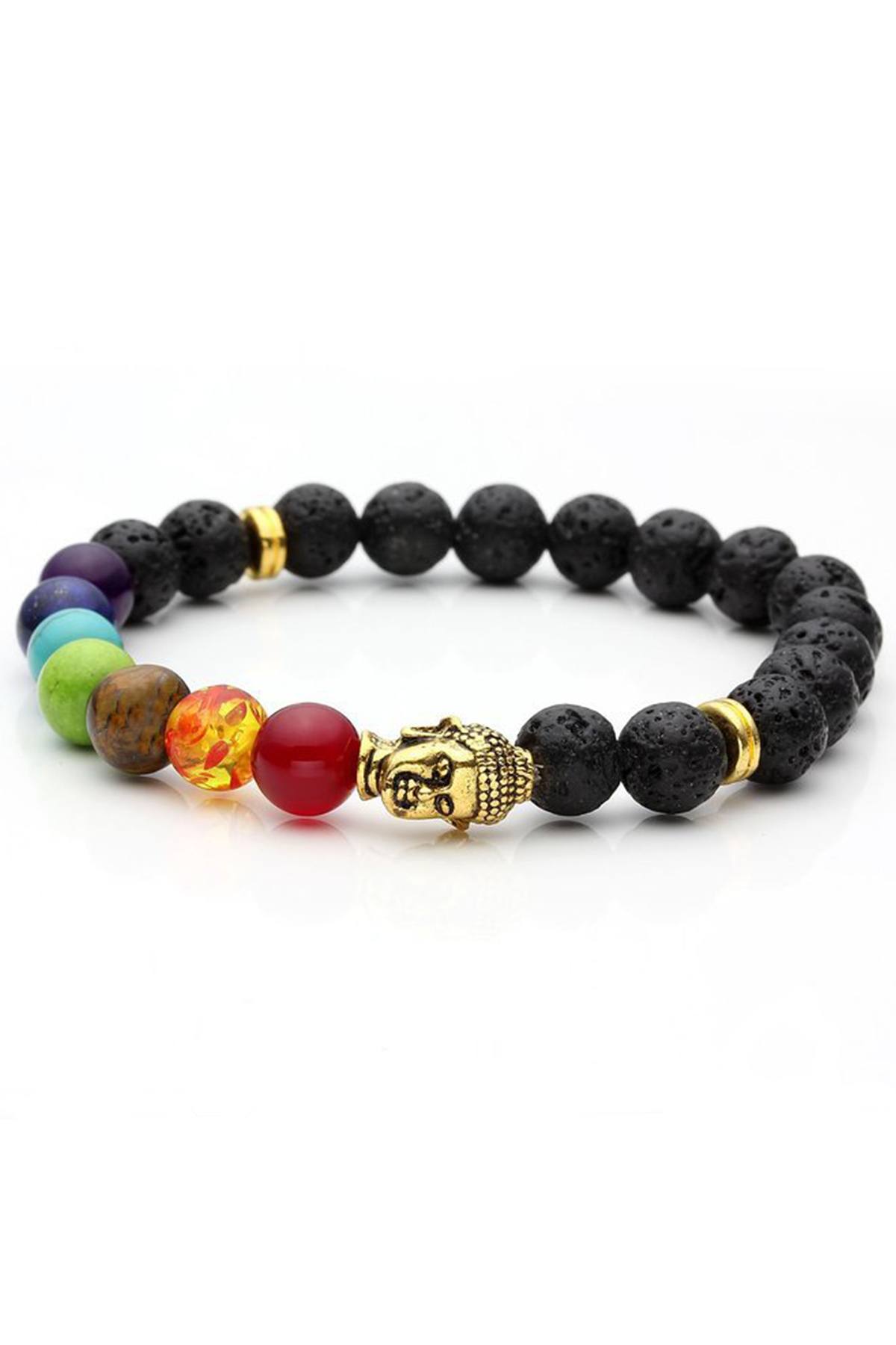 7-Chakra Black Lava-Stone Healing Buddha Bracelet
