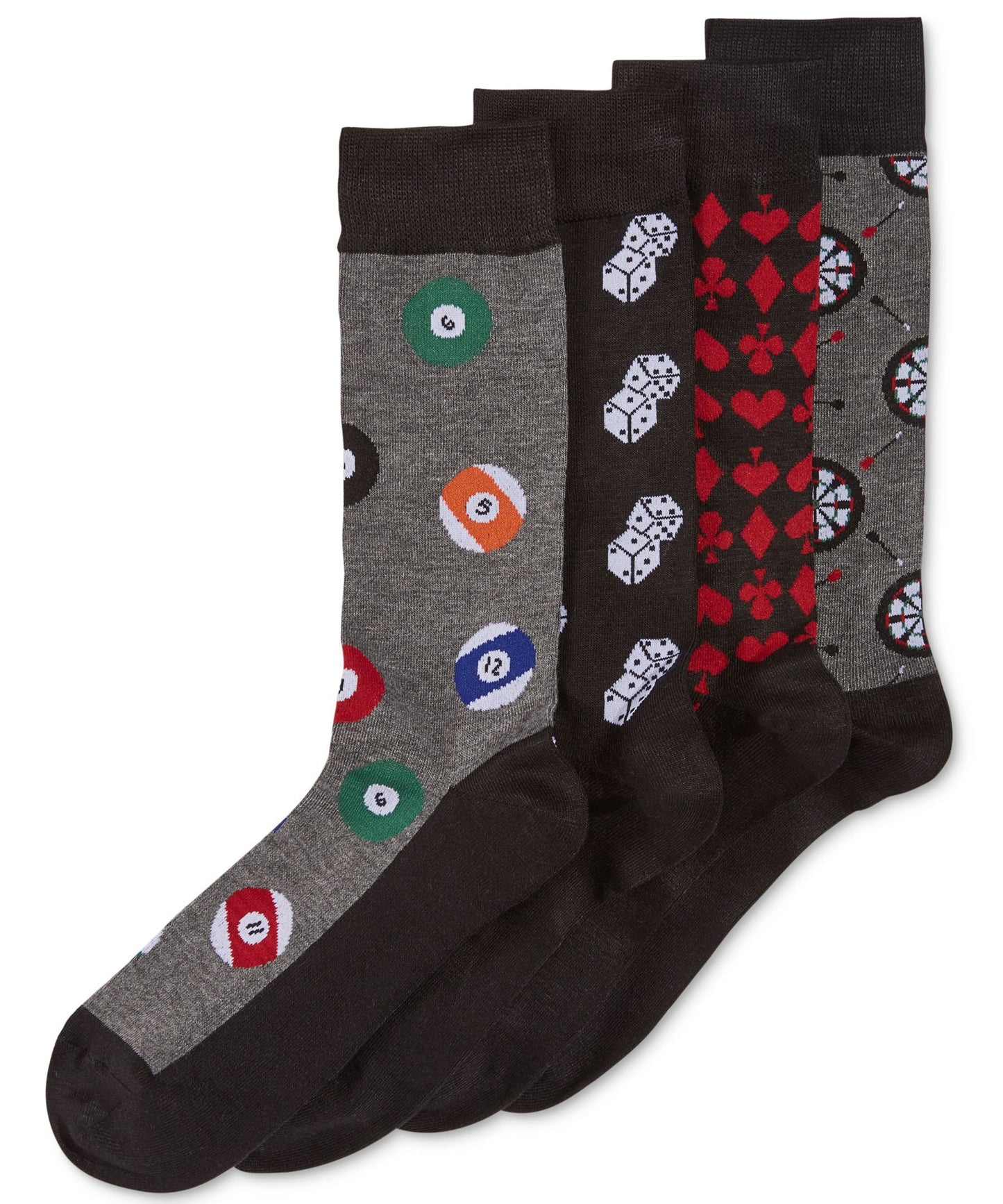 Club Room 4-Pack Gamer Pattern Socks Gift Box Dice/Darts/Billiards/Cards
