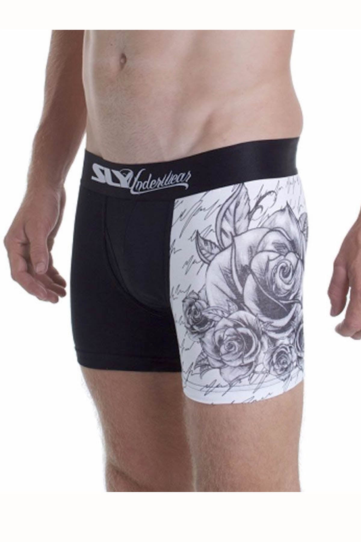 Sly Black & White Rose Boxer Brief