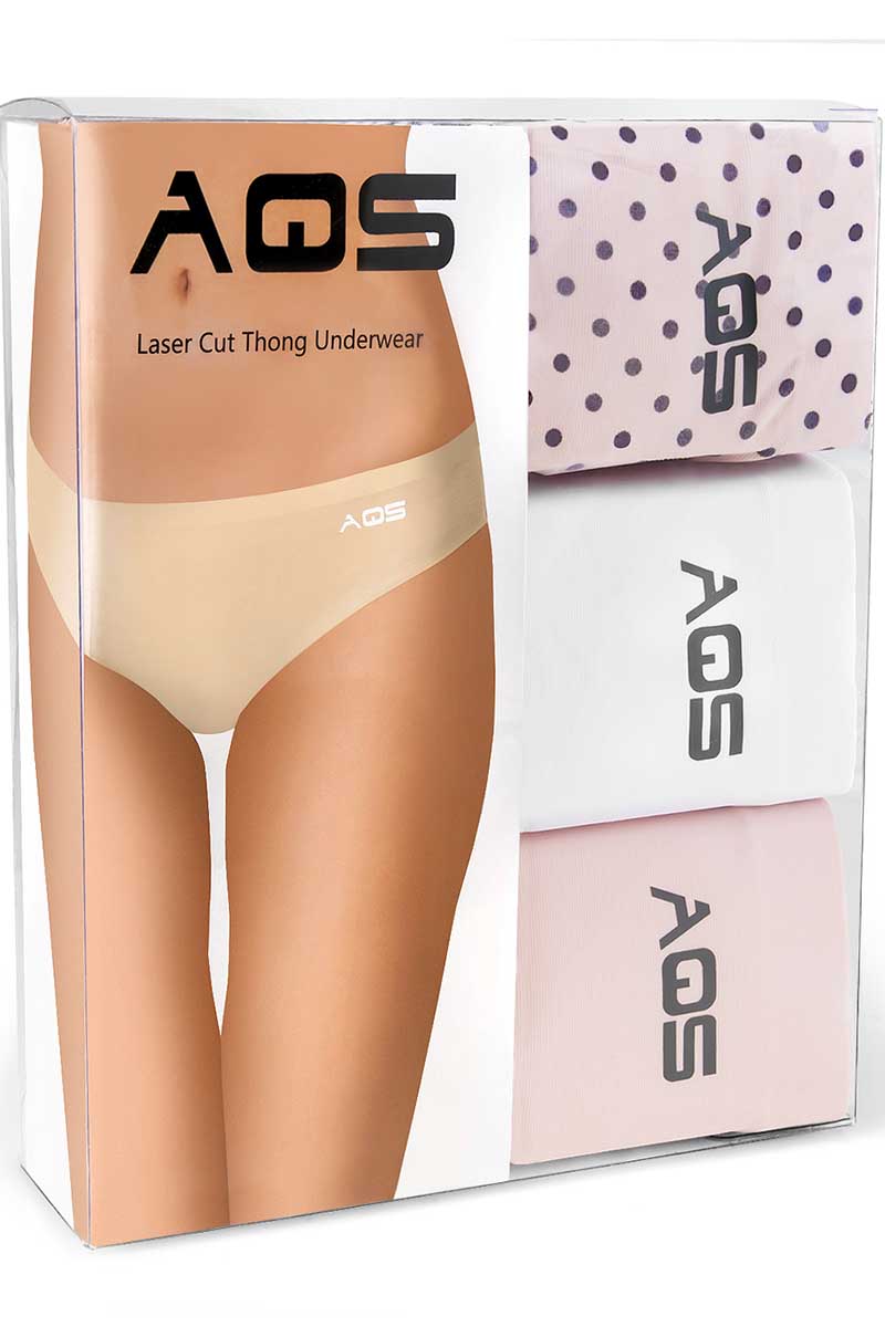 AQS 3Pk Dots Laser Cut Thong