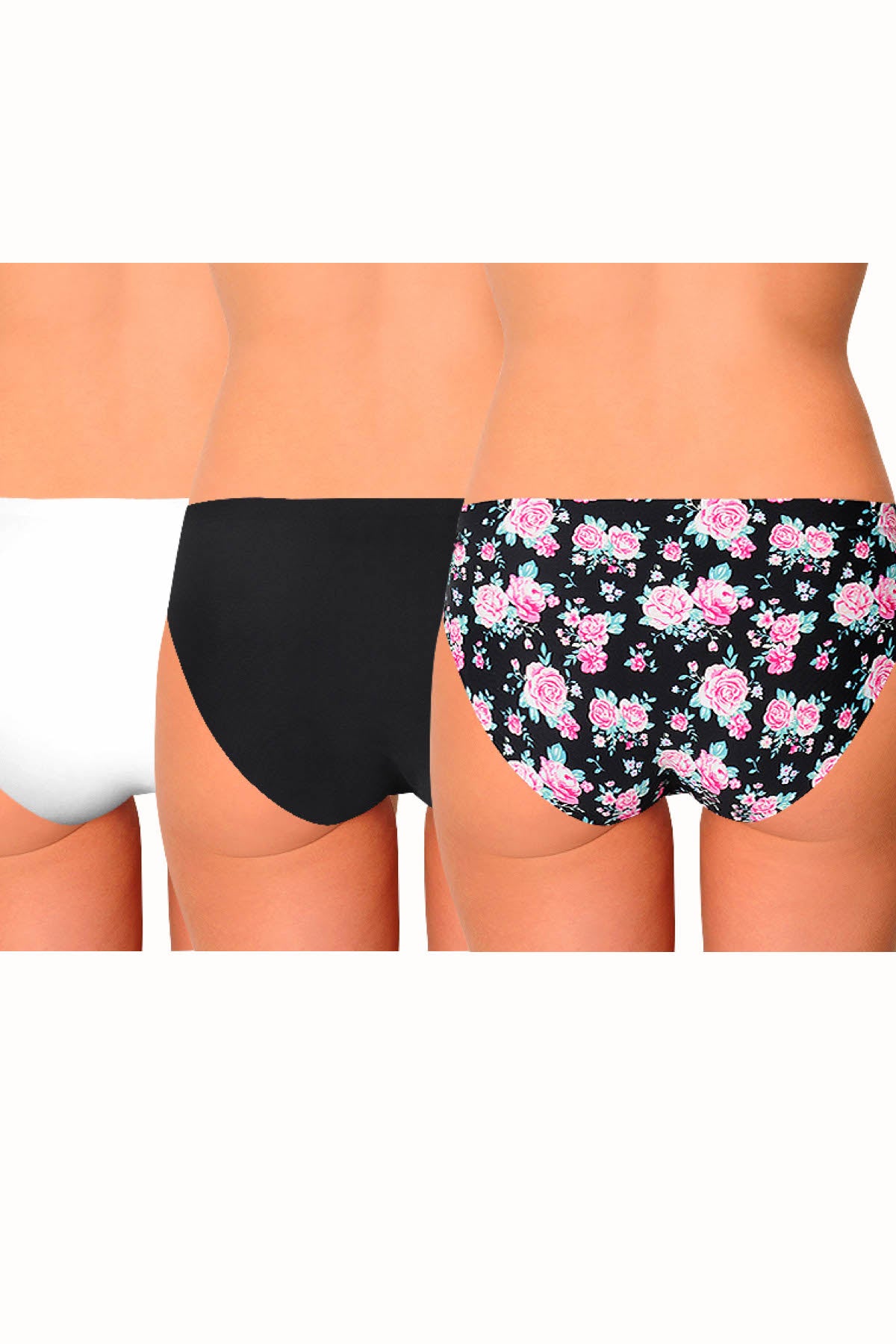 AQS 3Pk Flowers Laser Cut Bikini Brief