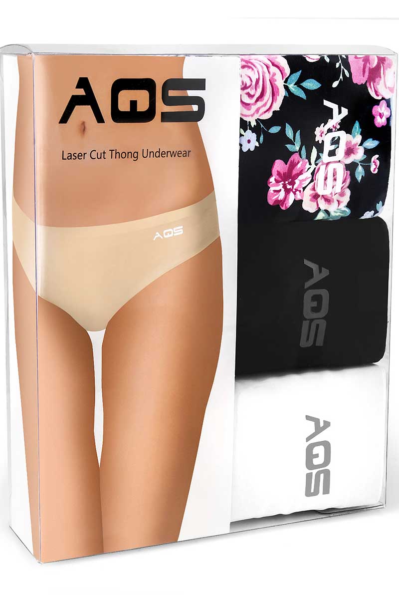 AQS 3Pk Flowers Laser Cut Thong