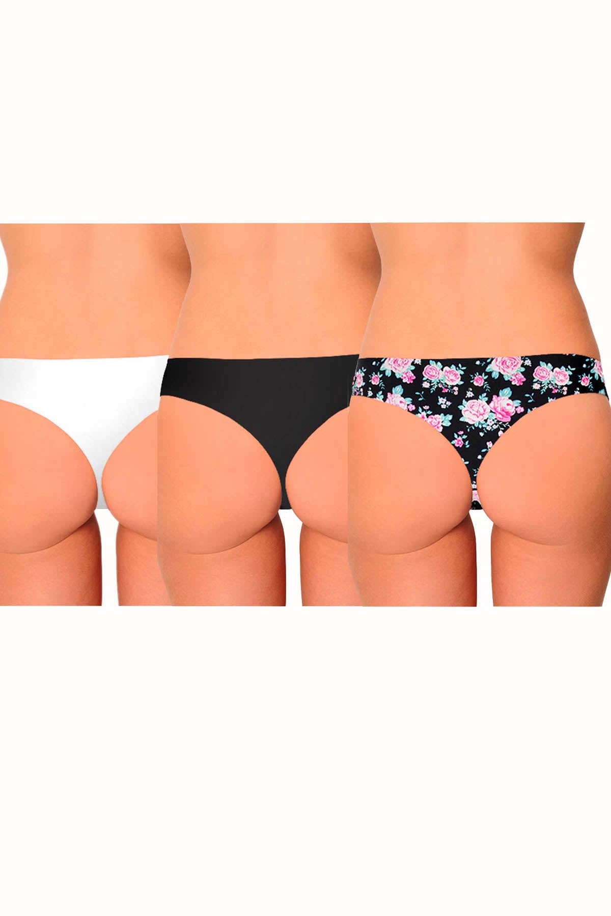 AQS 3Pk Flowers Laser Cut Thong