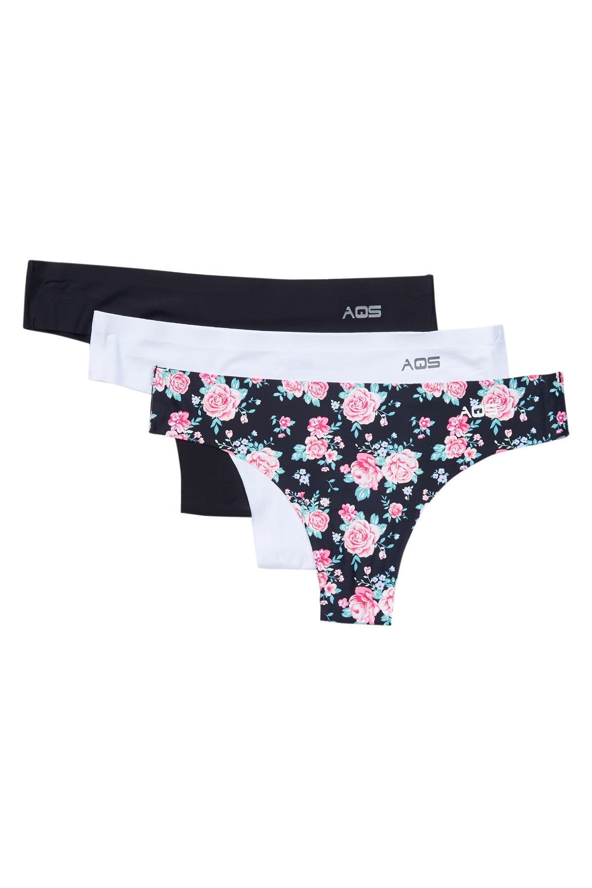 AQS 3Pk Flowers Laser Cut Thong