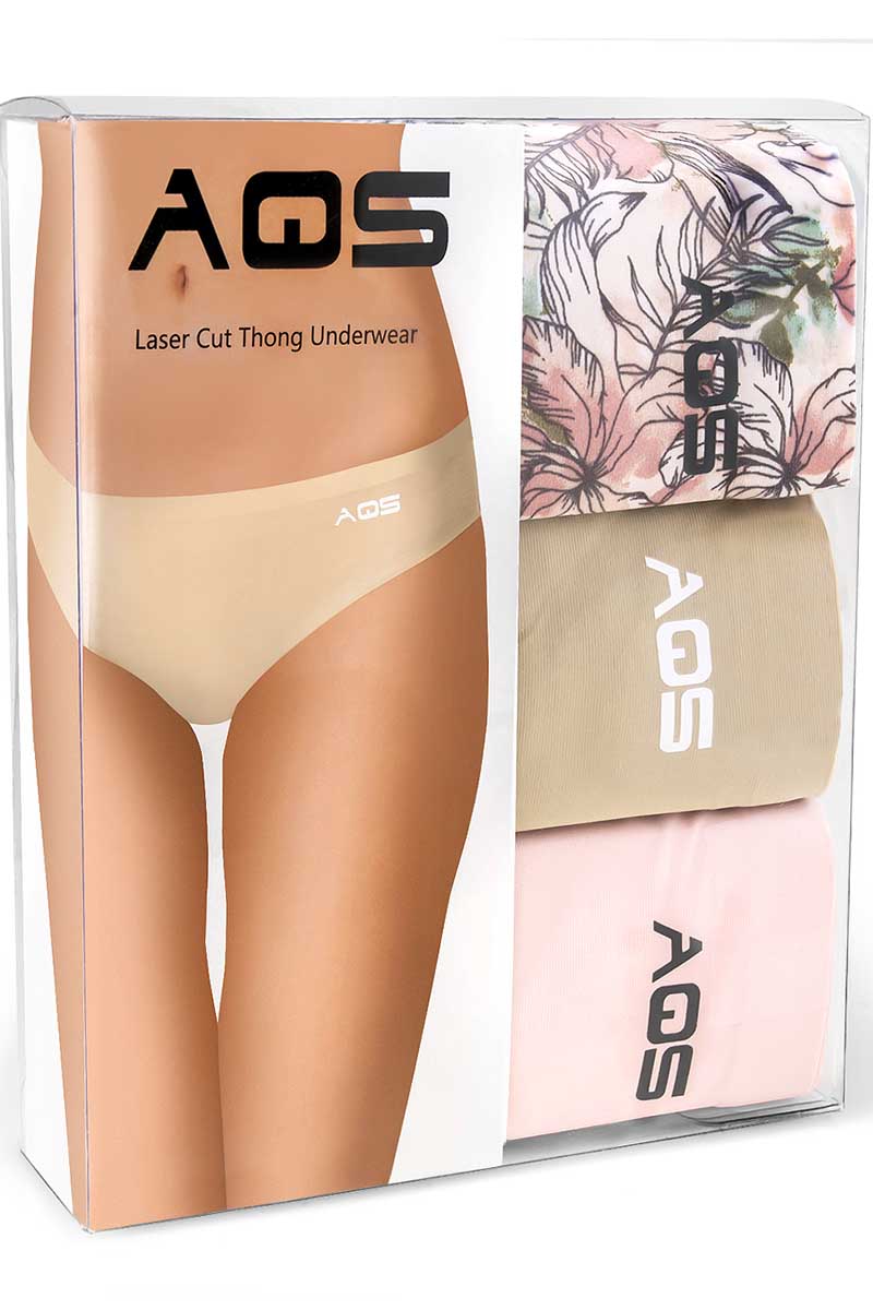 AQS 3Pk Tropical Flowers Laser Cut Thong