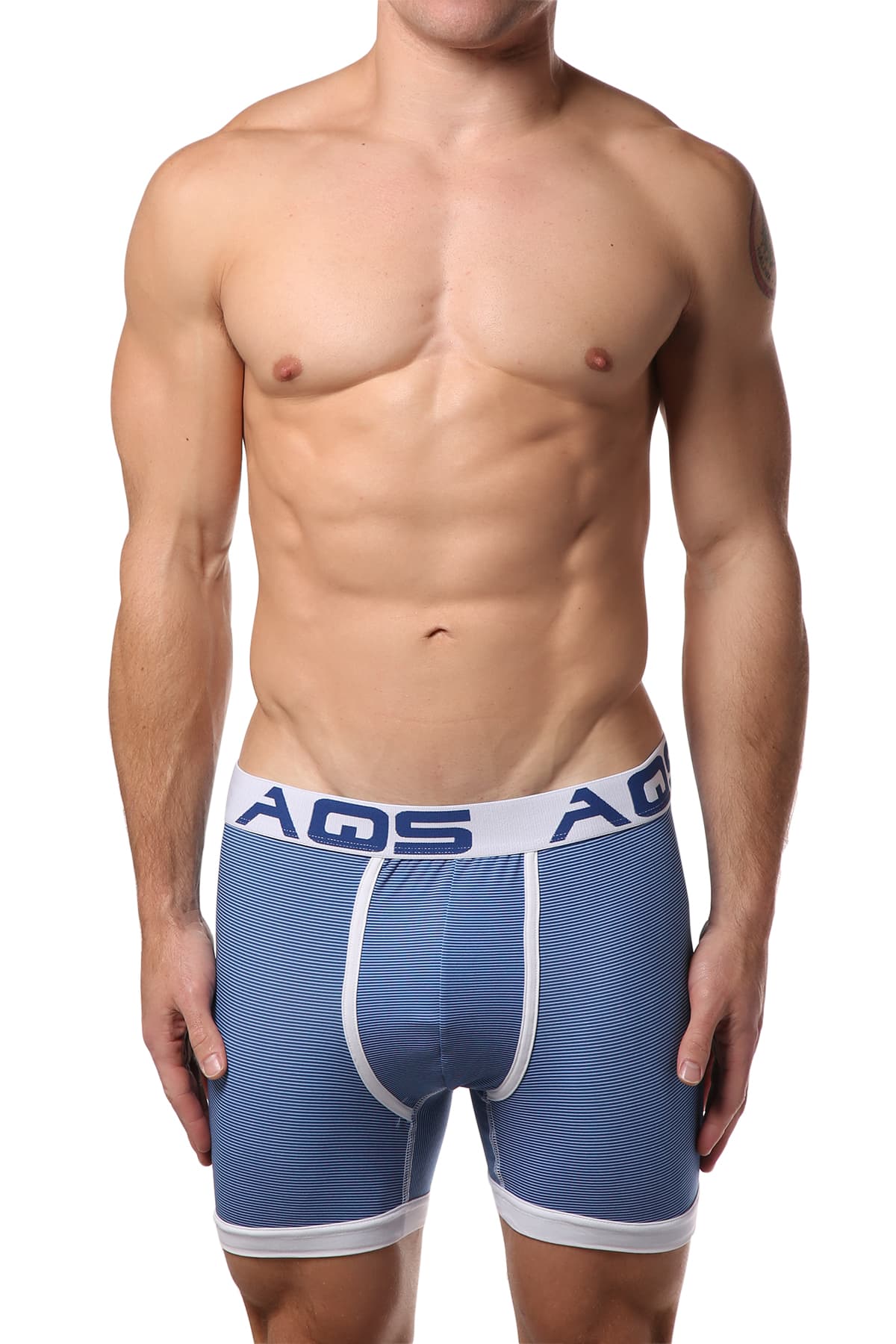 AQS 3pk Grey/White/Dark Blue Striped Boxer Brief 3-Pack