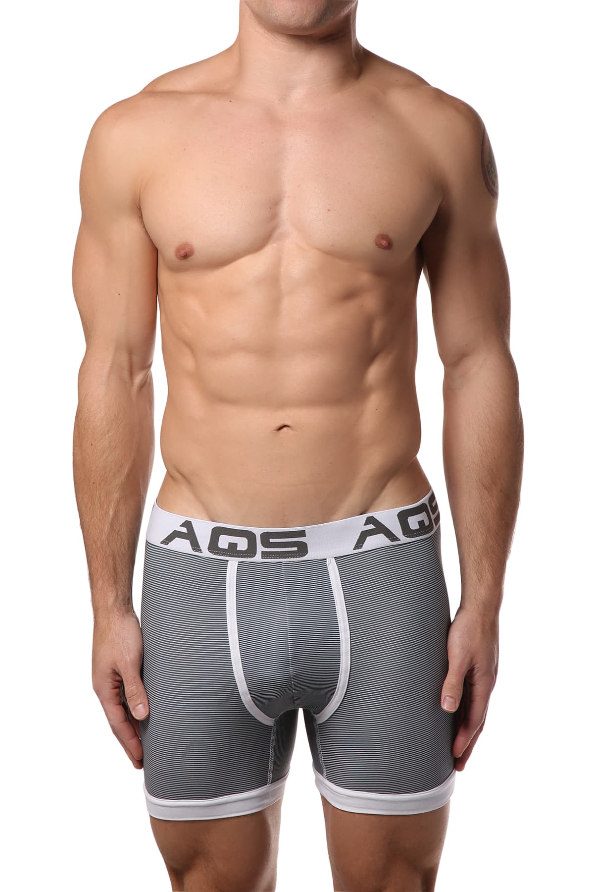 AQS 3pk Grey/White/Dark Blue Striped Boxer Brief 3-Pack
