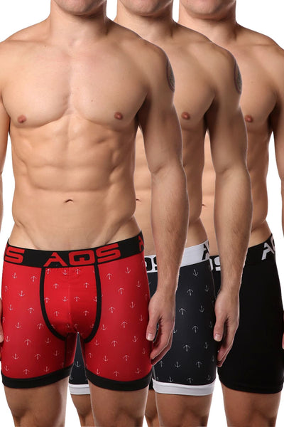 AQS Black/Red Anchor Printed Boxer Brief 3-Pack