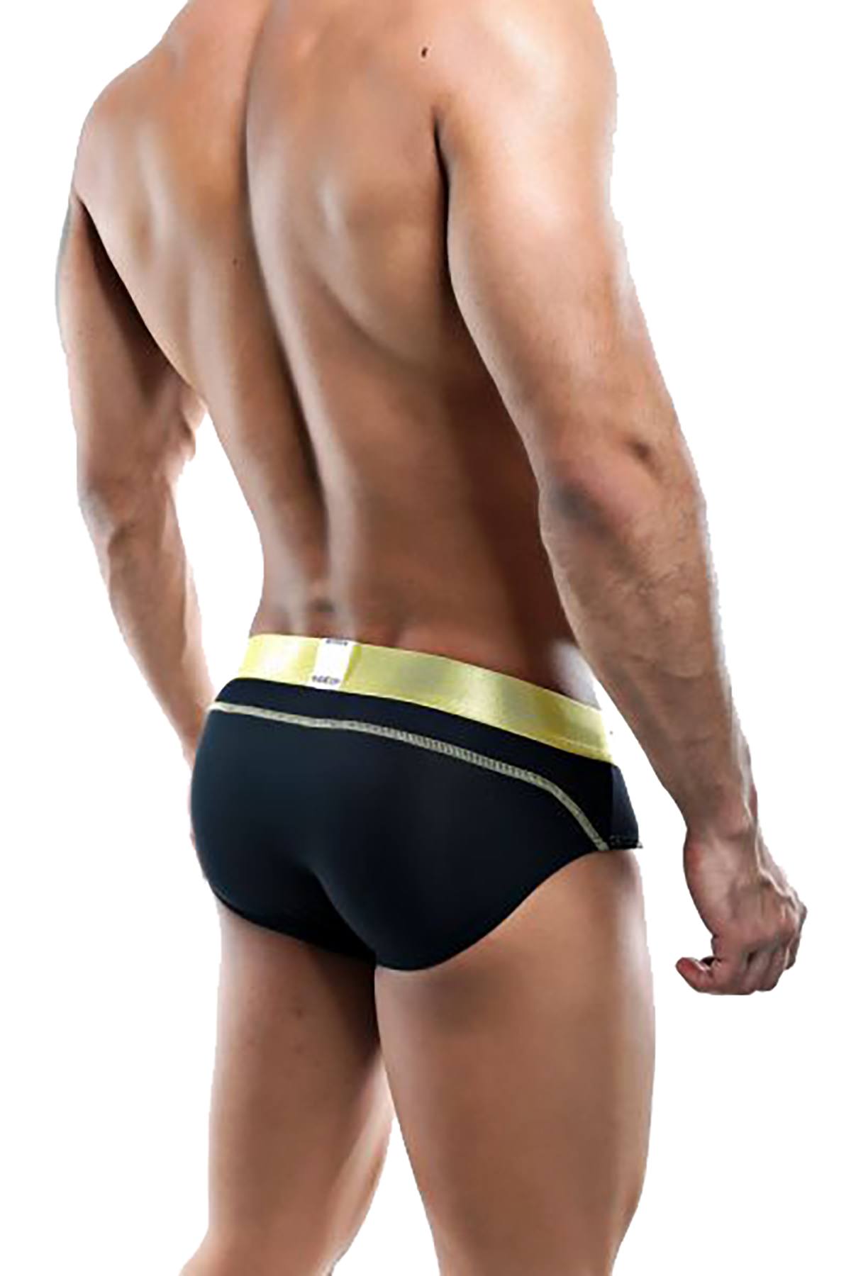 Agacio Black/Yellow Nylon Bikini Brief