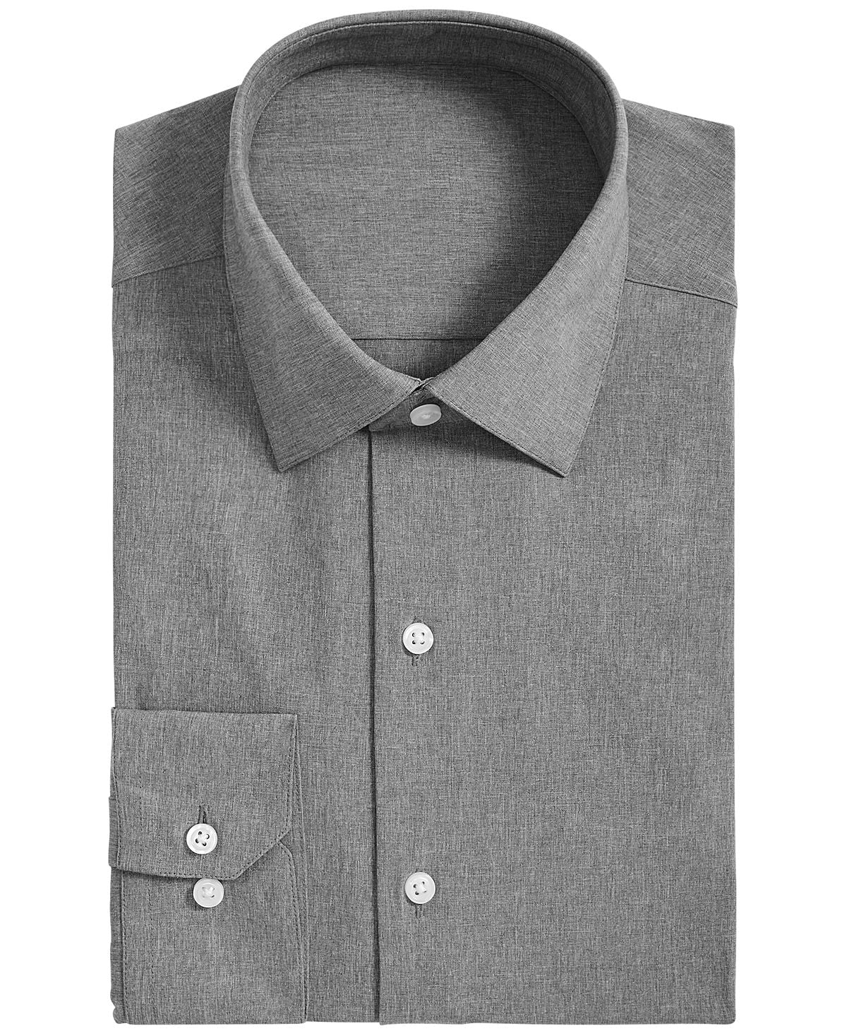 Alfani Alfatech Athletic-fit Performance Stretch Moisture-wicking Heather Dress Shirt Grey