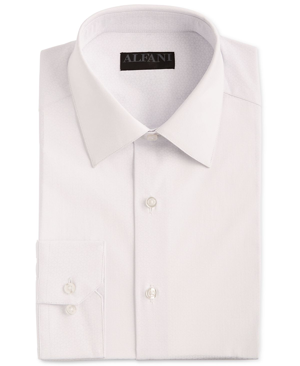 Alfani Alfatech Slim-fit Performance Stretch Moisture-wicking Wrinkle-resistant Cube-print Dress Shirt White