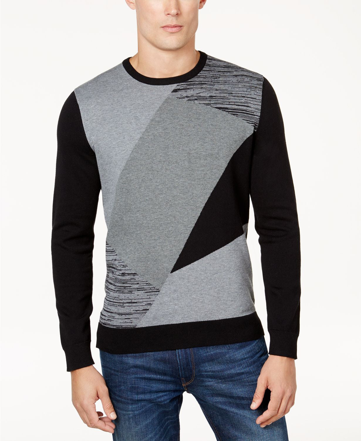 Alfani Angled Colorblocked Sweater Deep Black