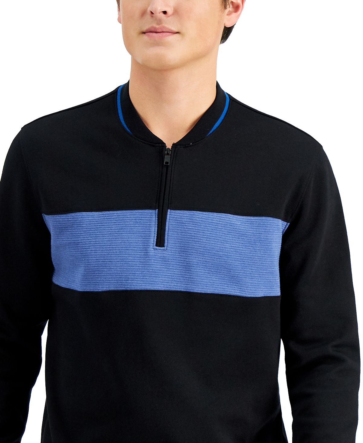 Alfani Baseball Ottoman Quarter Zip Sweatshirt Deep Black