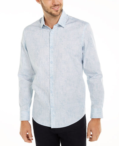 Alfani Classic-fit Abstract Plaid Shirt Faded Blue