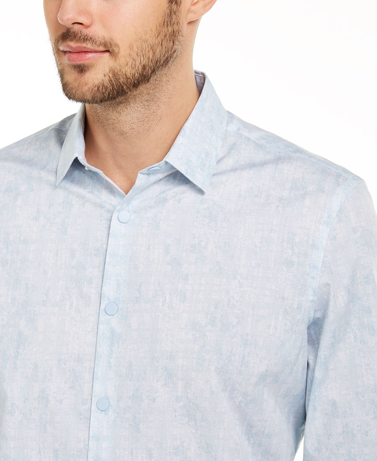 Alfani Classic-fit Abstract Plaid Shirt Faded Blue