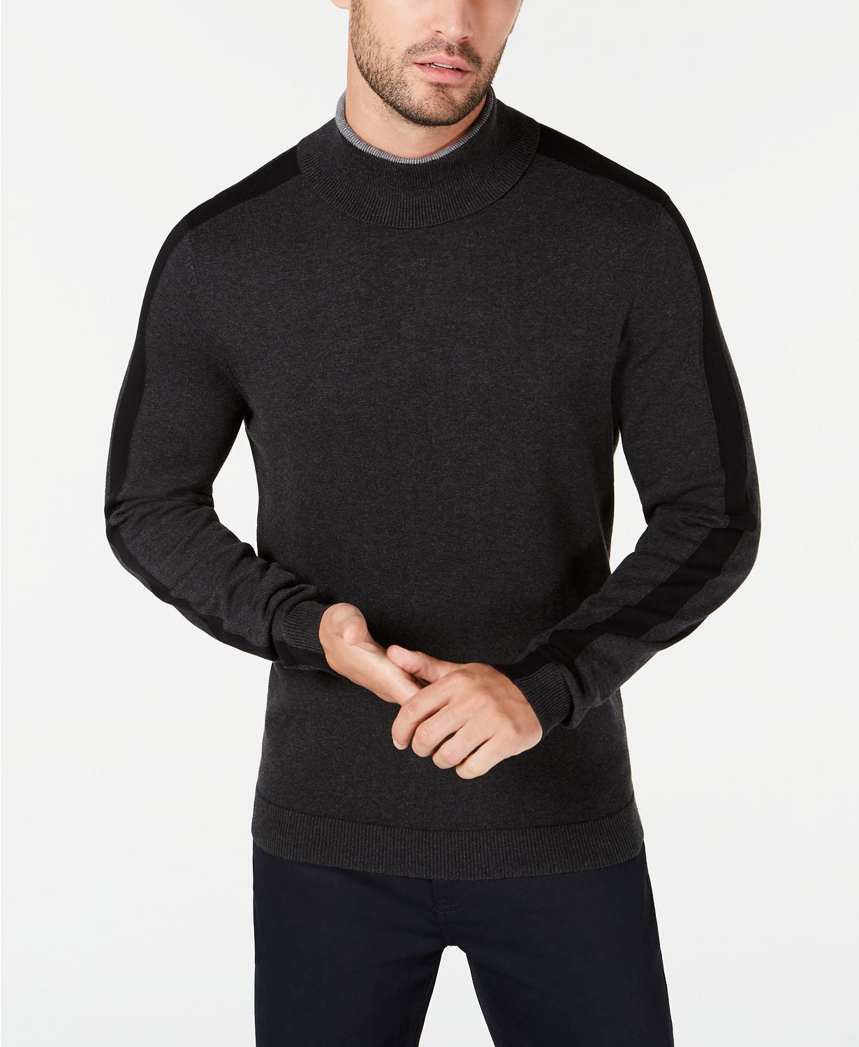 Alfani Colorblocked Turtleneck Heather Onyx