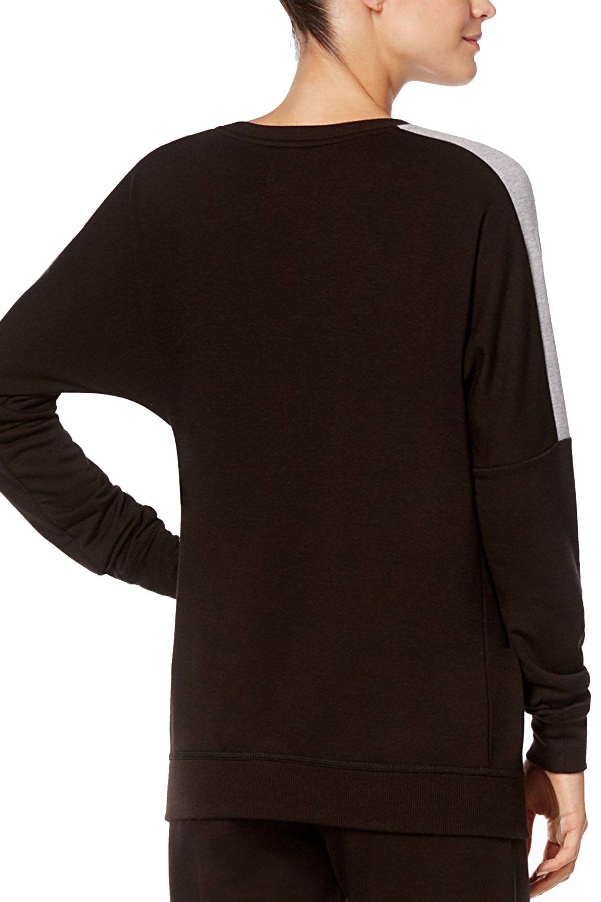 Alfani Intimates Black Color-Blocked Cozy Lounge Top
