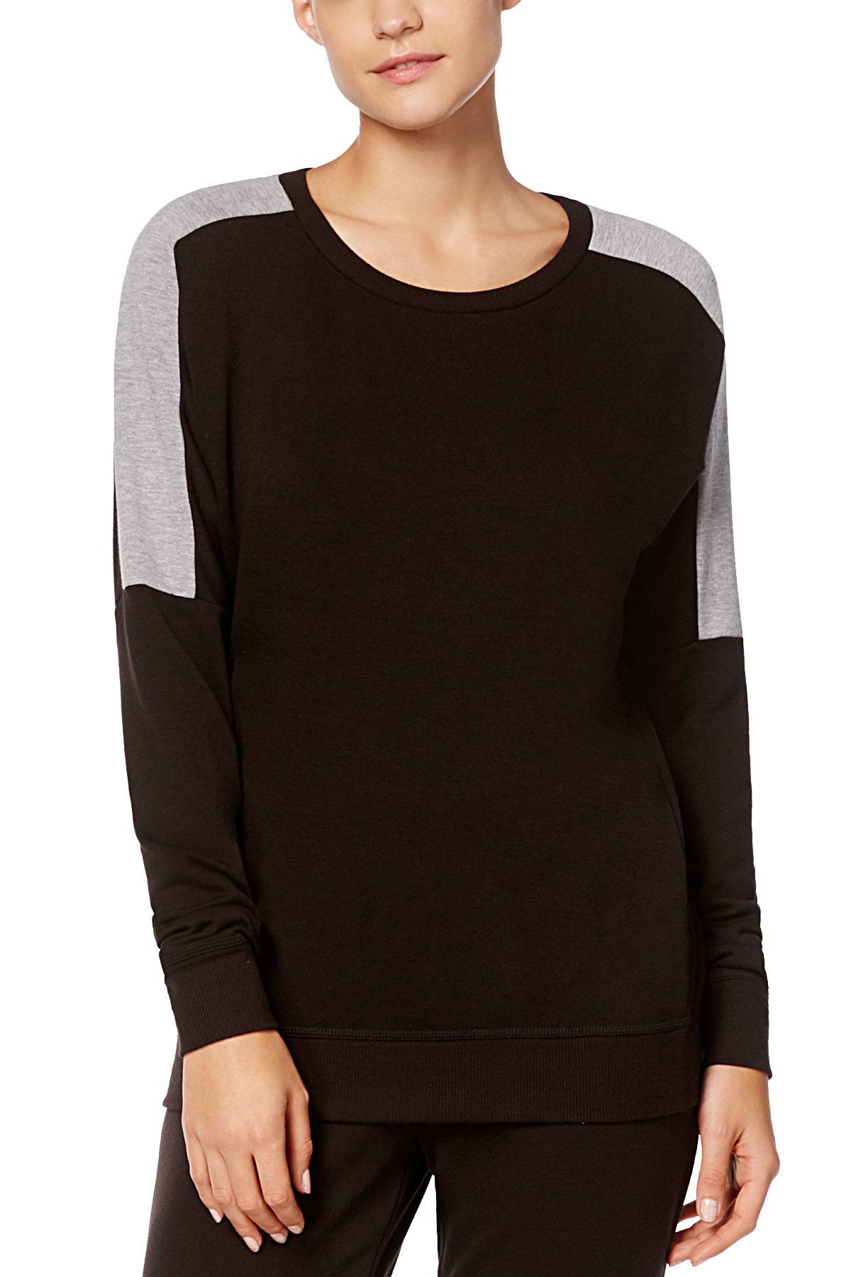 Alfani Intimates Black Color-Blocked Cozy Lounge Top