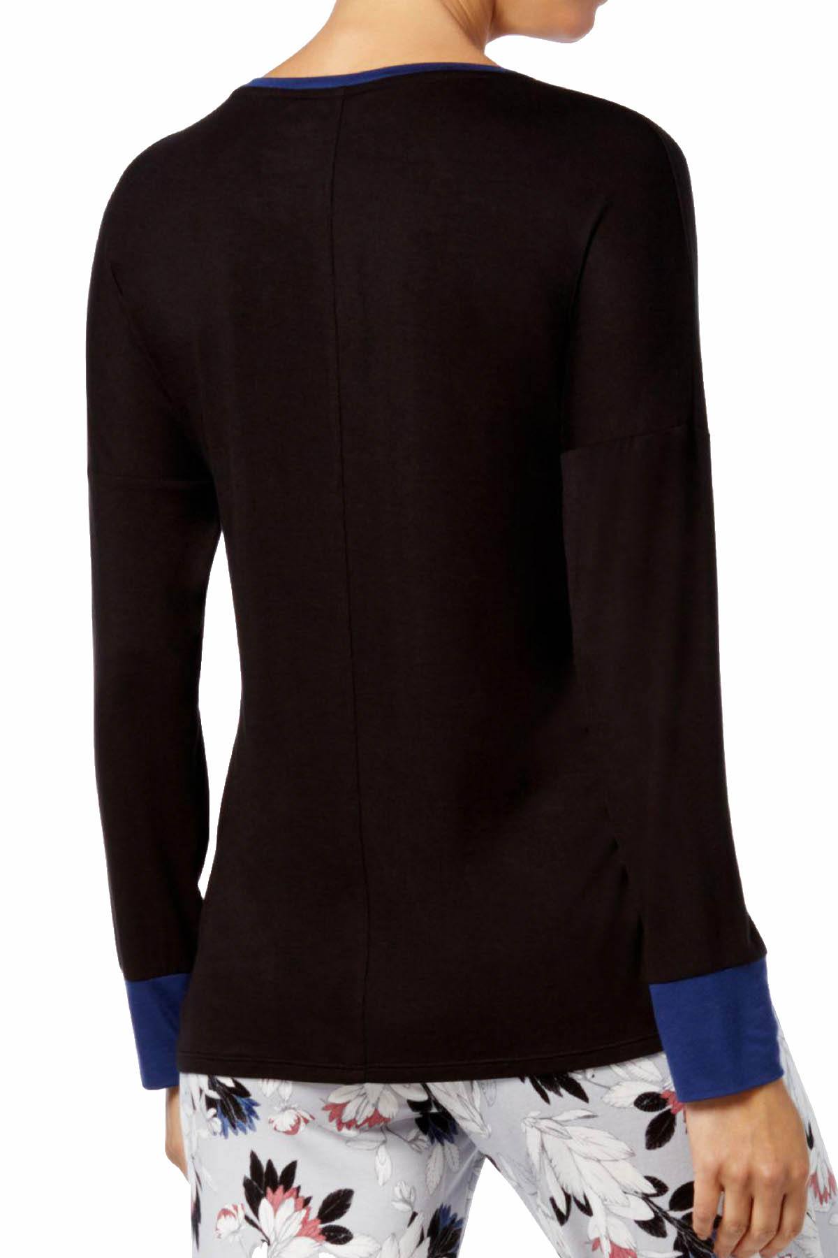Alfani Intimates Black Colorblock Contrast-Cuff Lounge Top