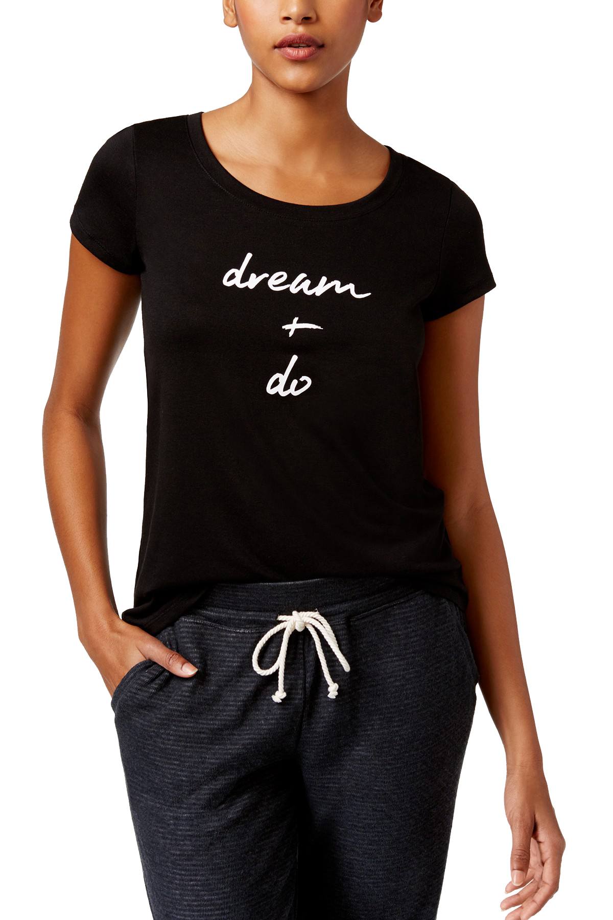 Alfani Intimates Classic-Black Graphic-Print "Dream+Do" Lounge Tee