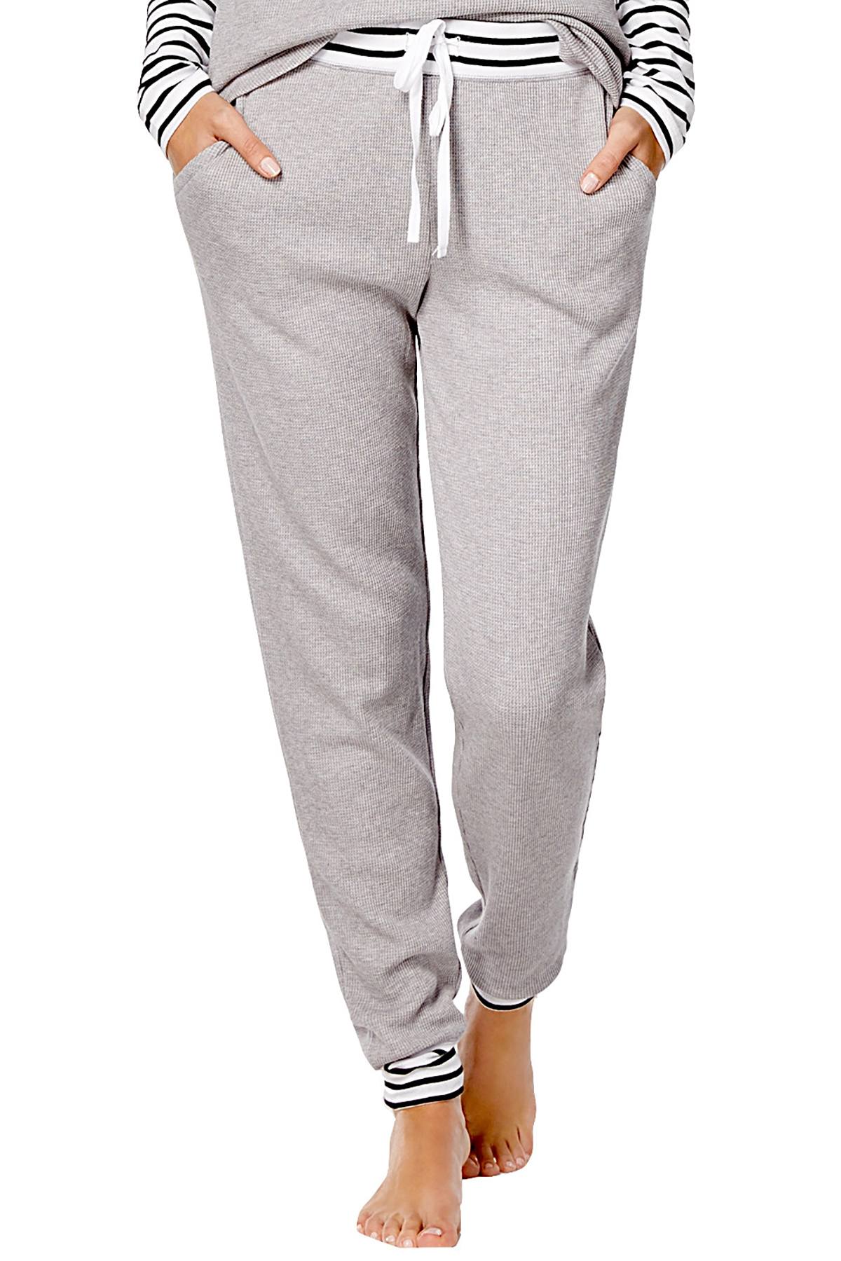 Alfani Intimates Heather-Grey Striped-Trim Thermal Lounge Pant