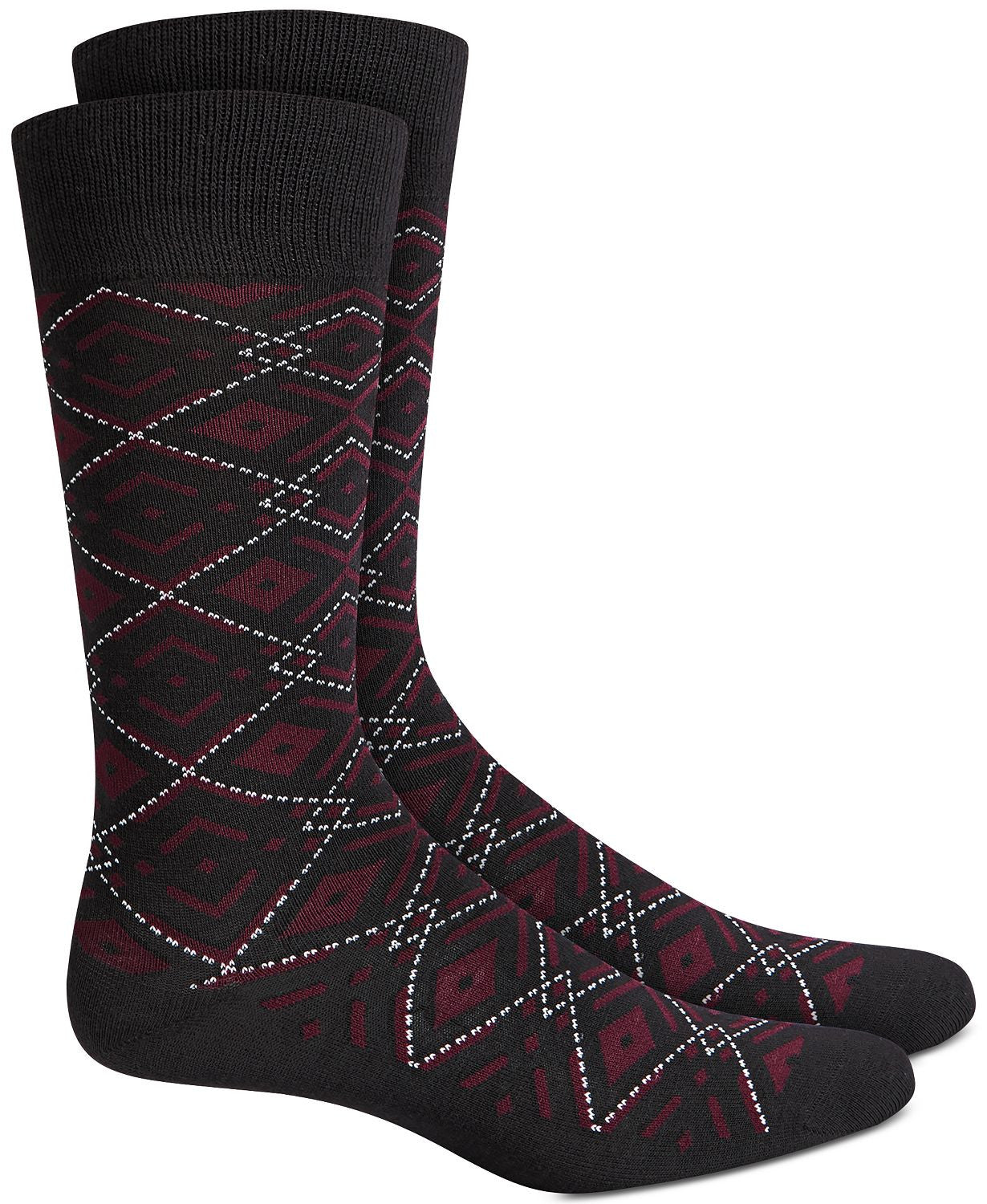 Alfani Ornate Argyle Socks Black Burgundy