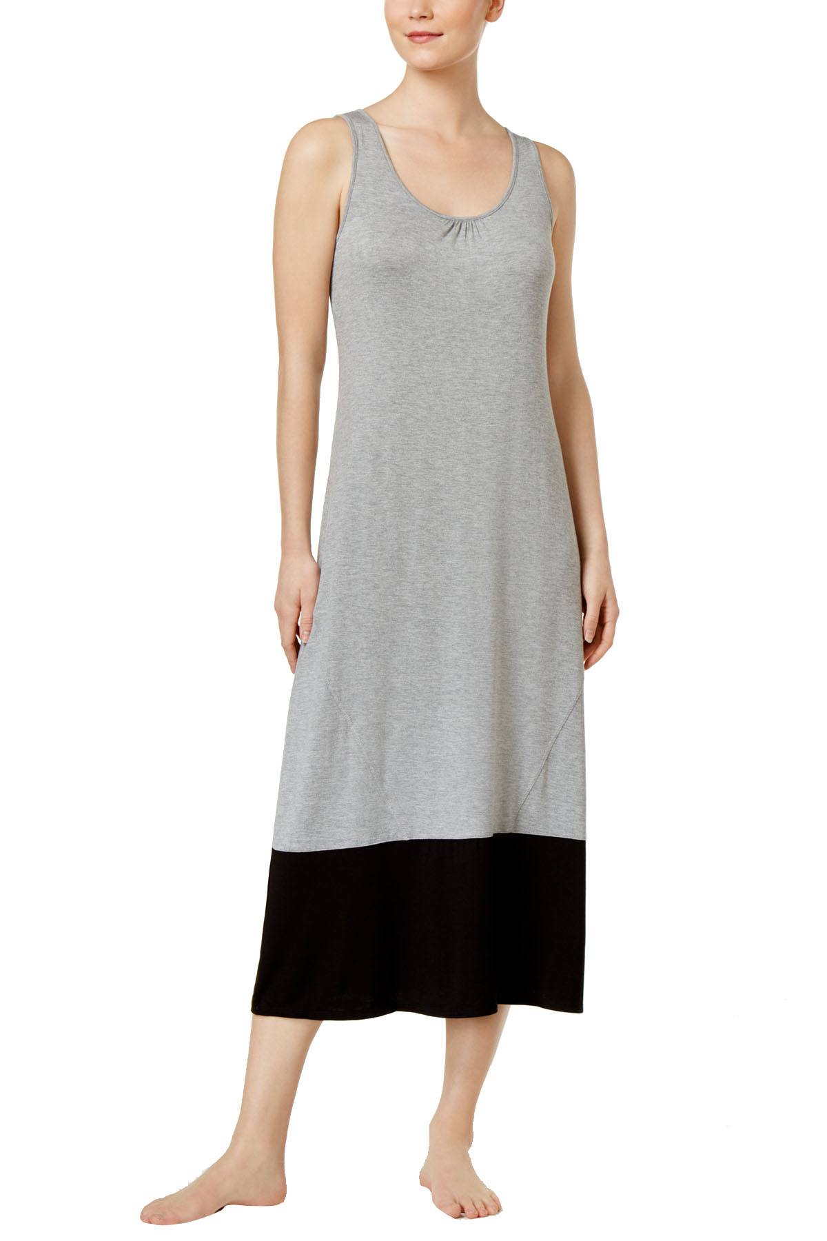 Alfani Sleeveless Colorblocked Knit Nightgown in Grey Heather