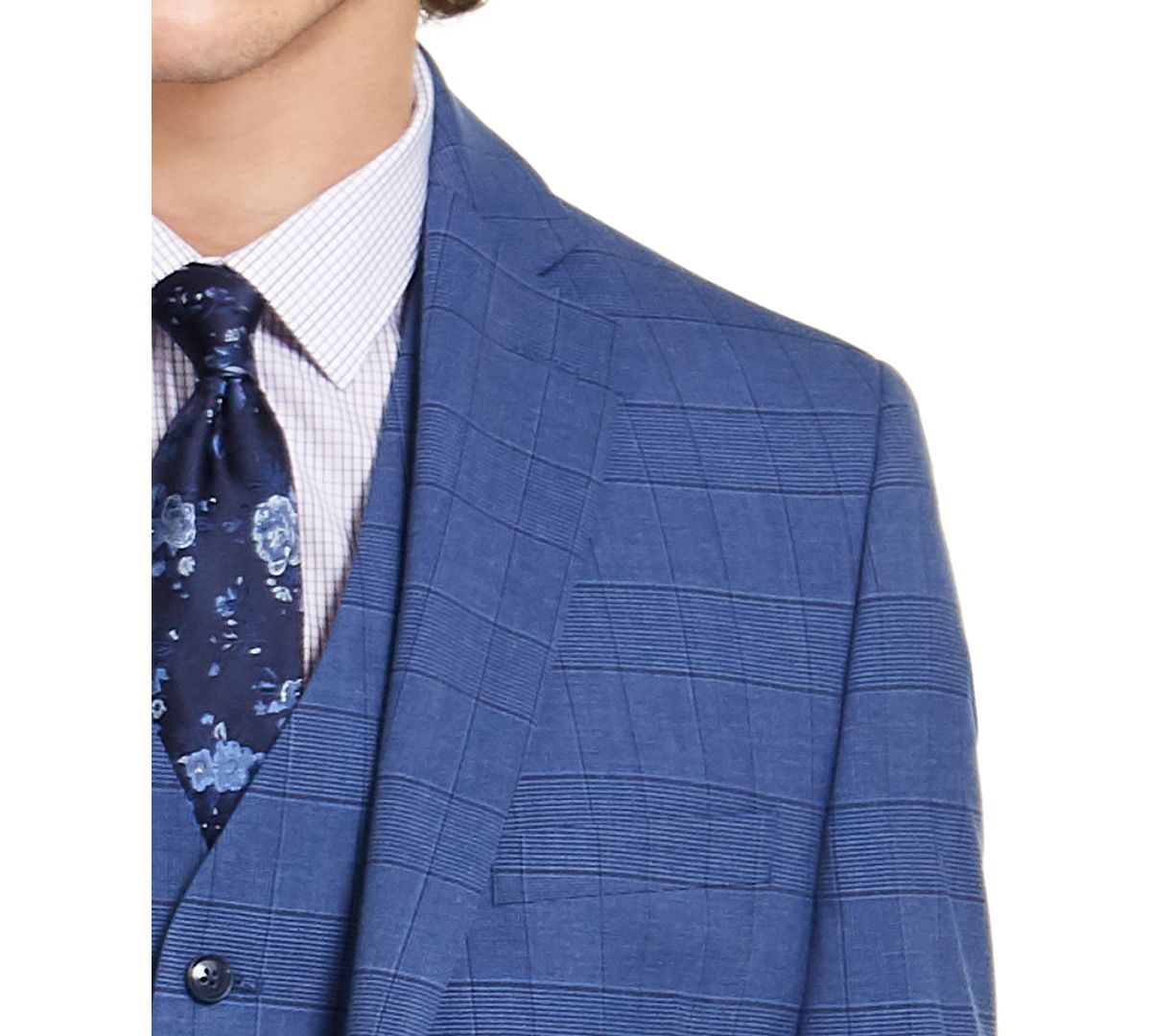 Alfani Slim-fit Stretch Medium Blue Plaid Suit Jacket Blue