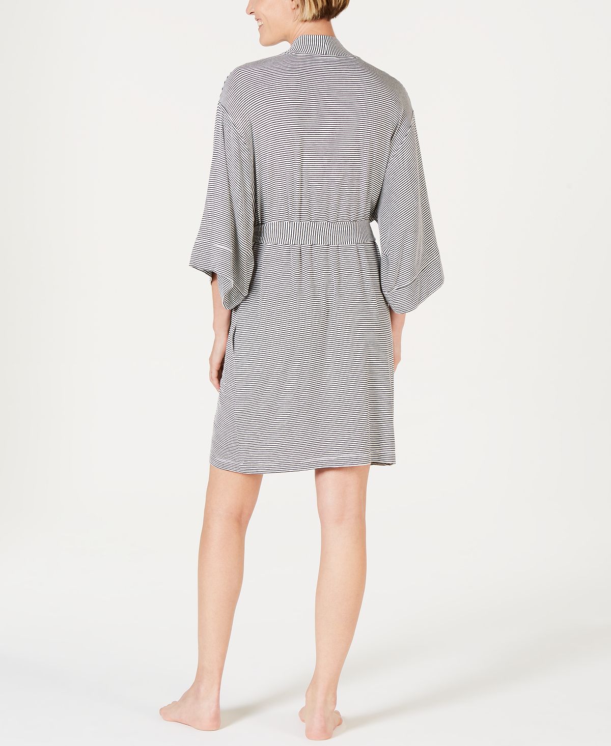Alfani Striped Knit Kimono Robe Bare Stripe White
