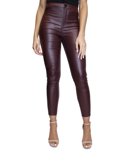 Almost Famous Juniors' Coated High-rise Skinny Jeans Pinot