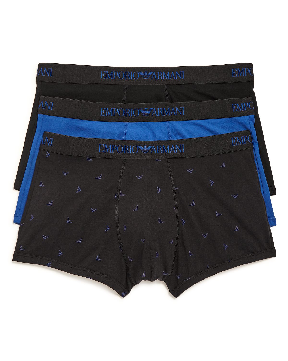 Armani Cotton Trunks Pack Of 3 Black/Blue