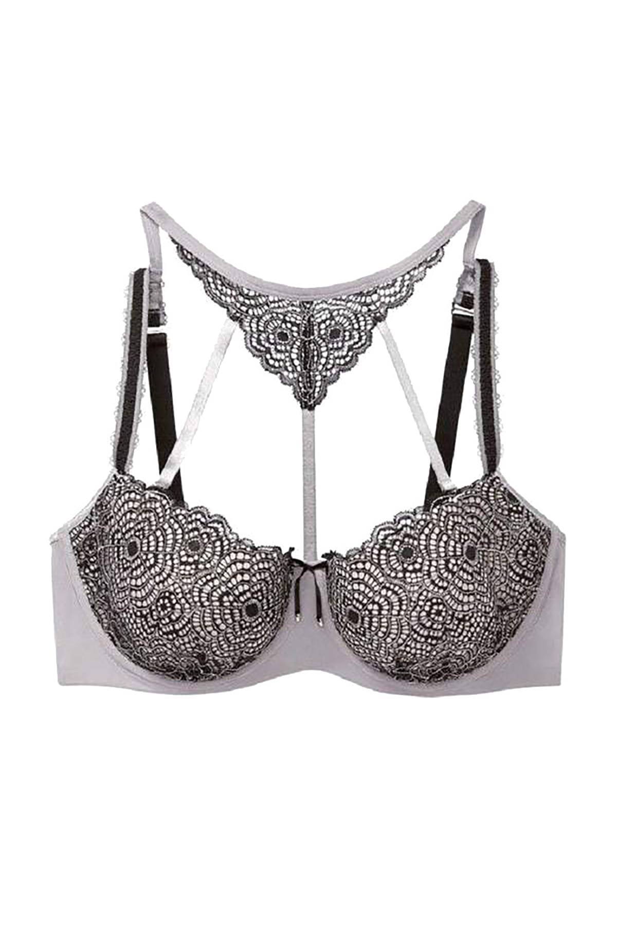 Ashley Graham PLUS Black/Silver-Rain Diva Lace Underwire Demi Bra