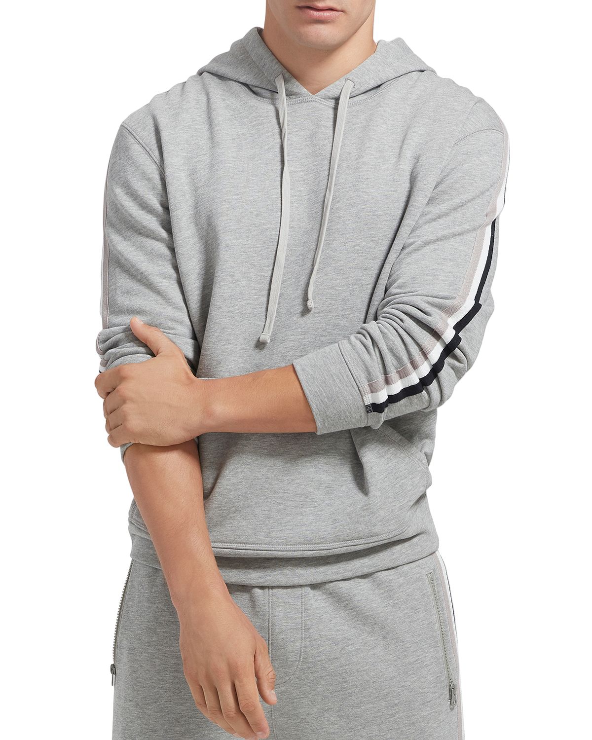Atm Anthony Thomas Melillo Stripe Trimmed Hooded Sweatshirt Heather Gray