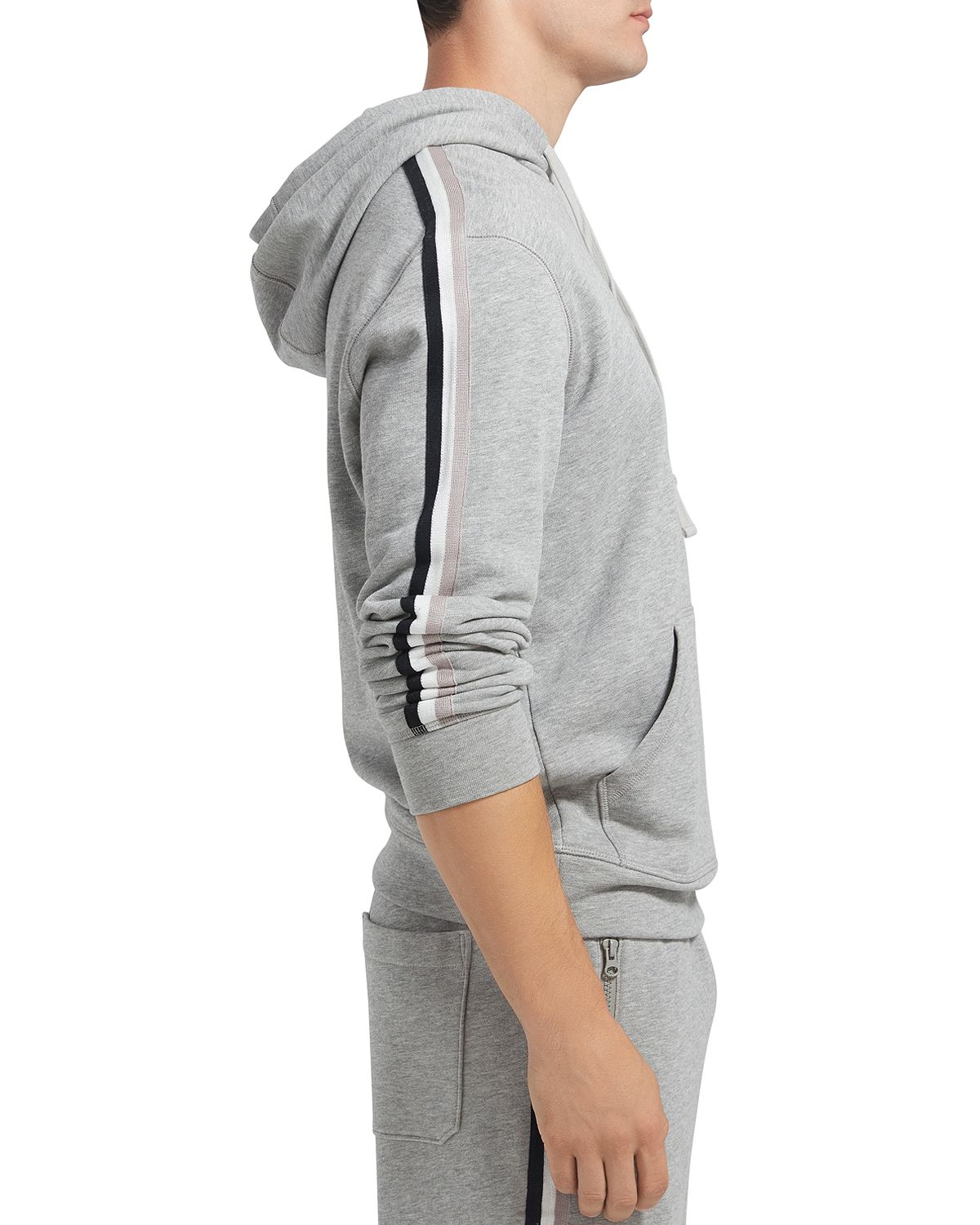 Atm Anthony Thomas Melillo Stripe Trimmed Hooded Sweatshirt Heather Gray