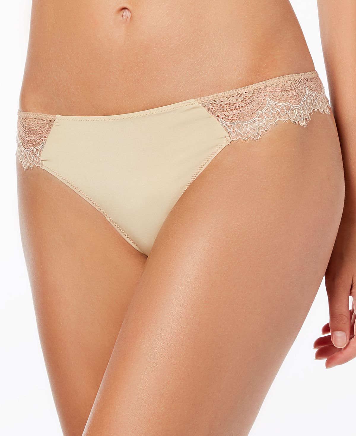 B.tempt'd Wink Worthy Lace-sides Thong Underwear 976221 Au Natural