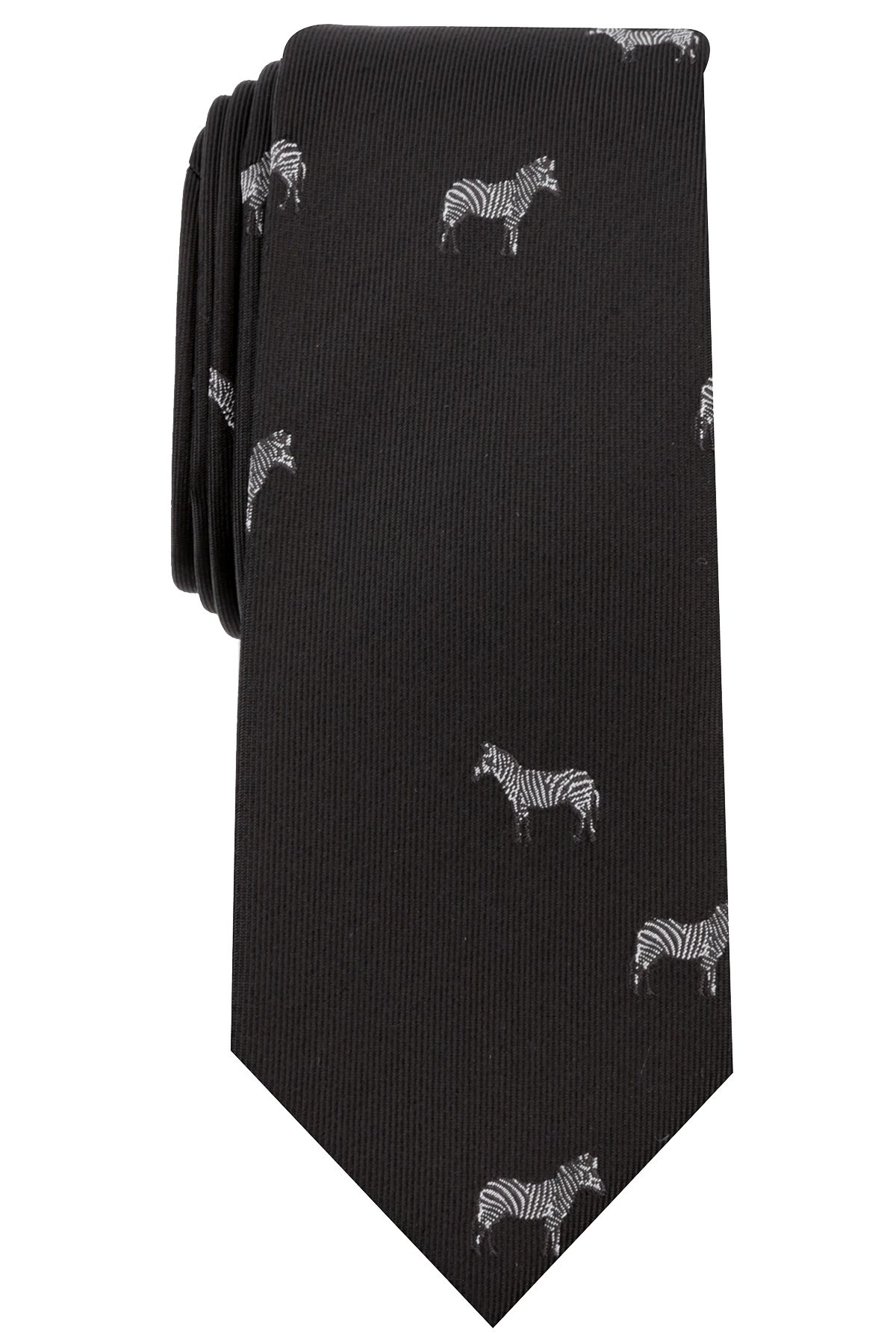BAR III Black Zebra-Print Slim-Fit Tie