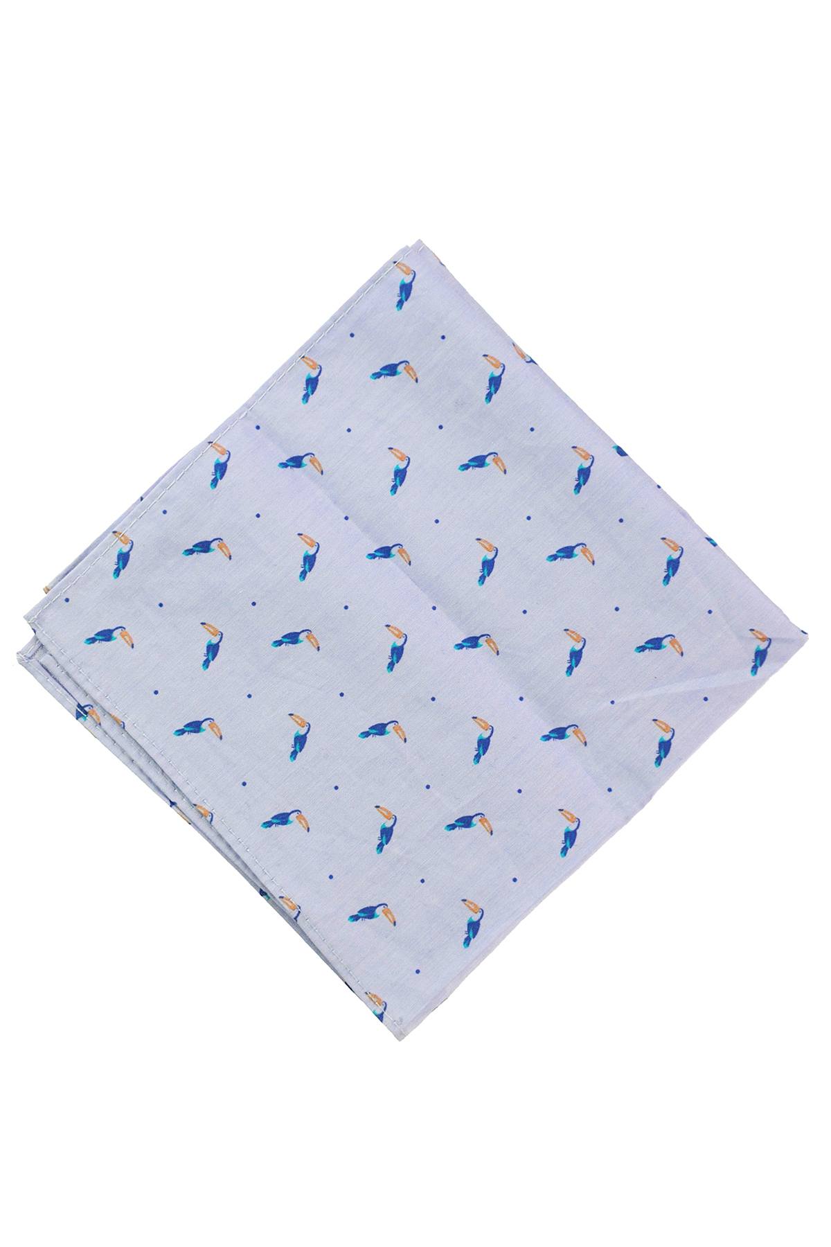 BAR III Blue Chambray Toucan-Printed Conversational Pocket Square