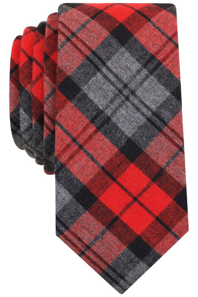 BAR III Charcoal/Red Bernard Plaid Print Skinny Tie