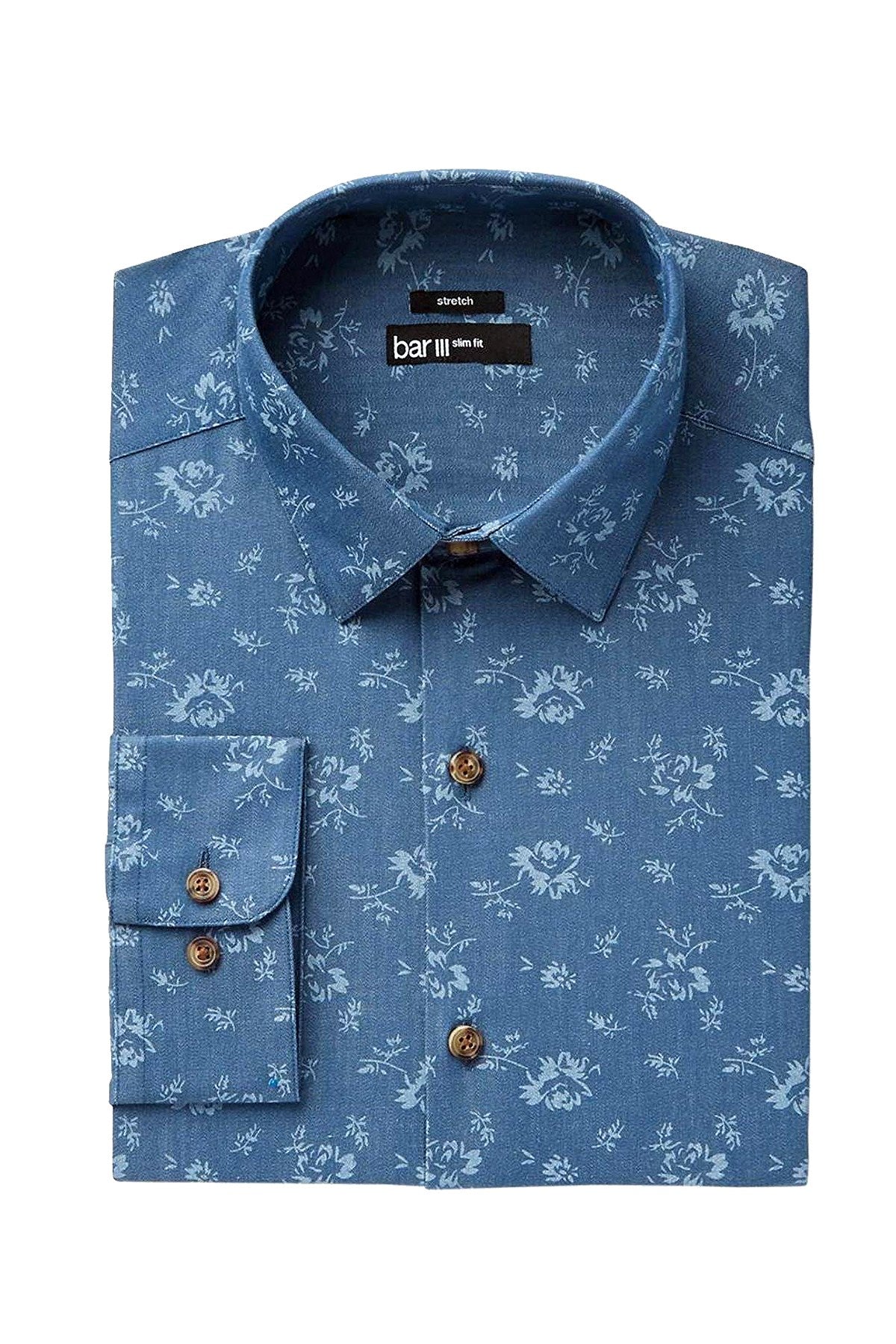 BAR III Denim Wildflower-Printed Slim-Fit Stretch Dress Shirt