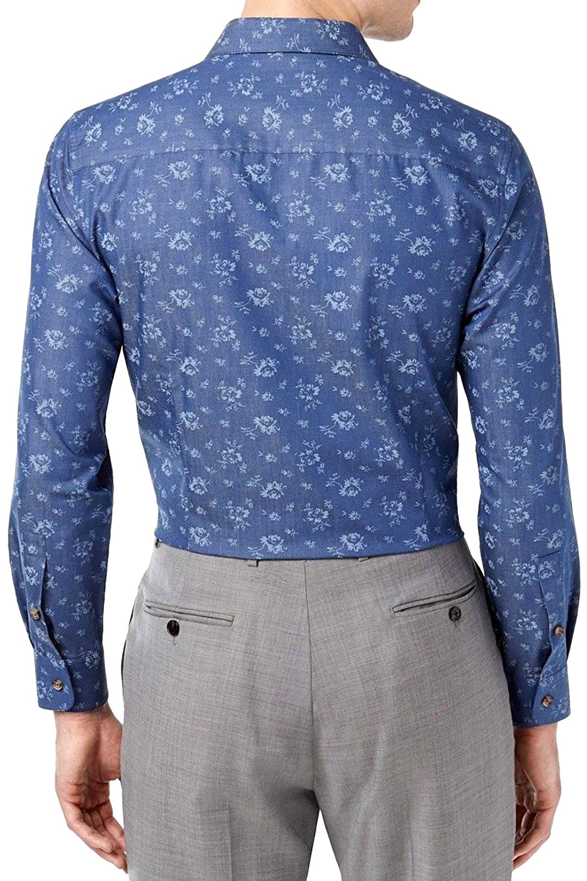 BAR III Denim Wildflower-Printed Slim-Fit Stretch Dress Shirt