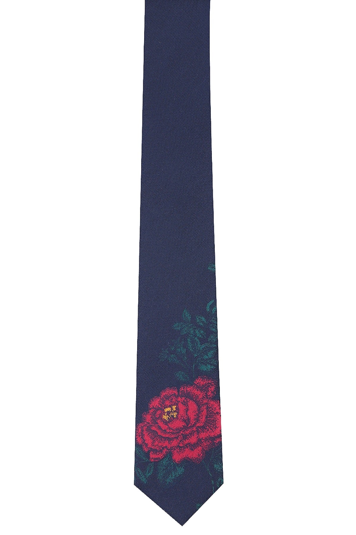 BAR III Navy Angkor Floral-Rose Slim Tie