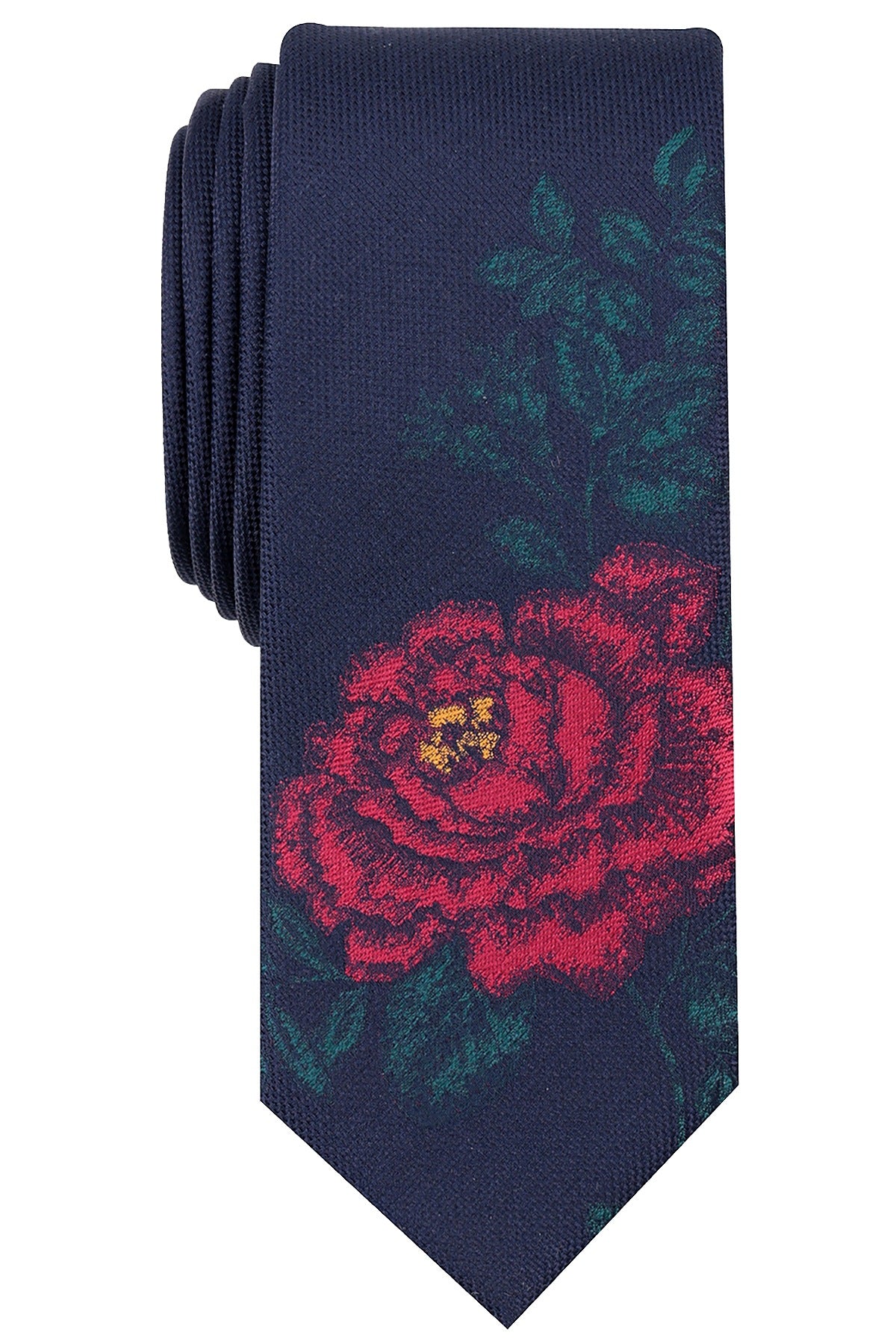 BAR III Navy Angkor Floral-Rose Slim Tie